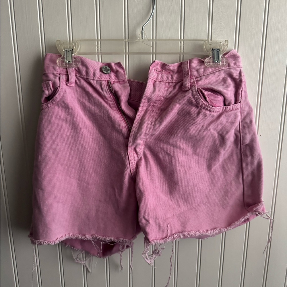 Brandy Melville Pink Jean Shorts High-Waisted Distressed